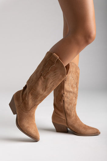 Cowboy boots - Camel Suede - thefashionproject.gr - Ideal shoes