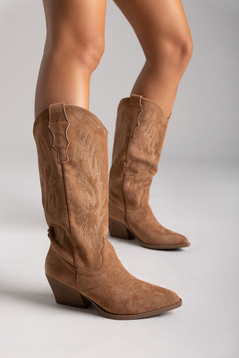Cowboy boots - Camel Suede - thefashionproject.gr - Ideal shoes