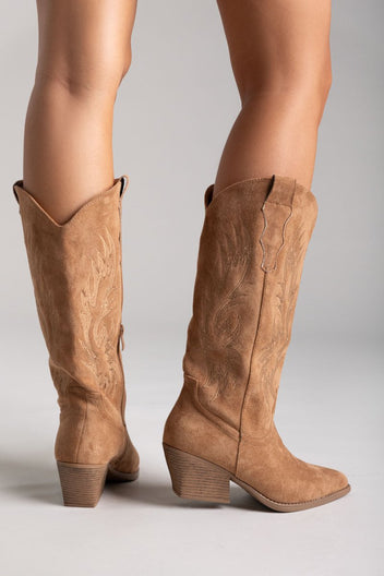 Cowboy boots - Camel Suede - thefashionproject.gr - Ideal shoes
