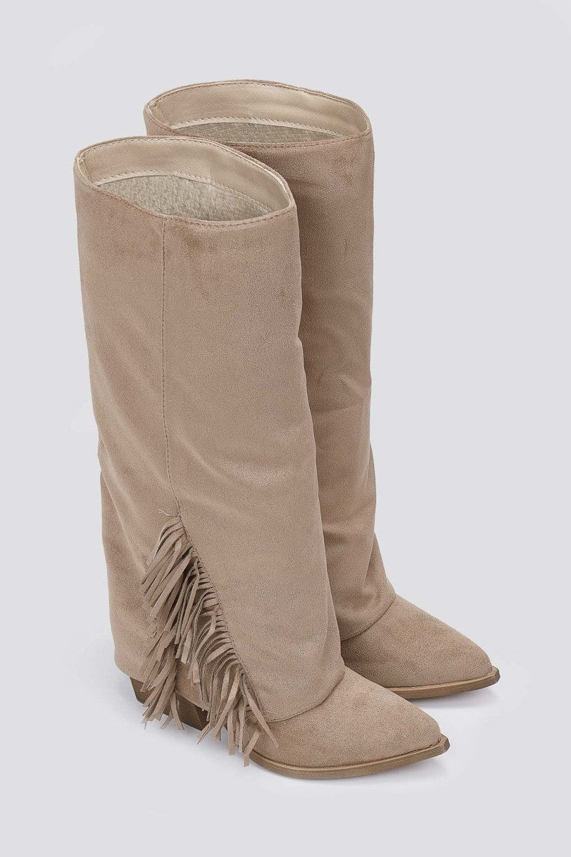 ERYNN - Cowboy Boots Fringe - Taupe Suede