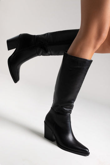 Cowboy Boots High Block Heel - Black Matte - thefashionproject.gr - Ideal shoes