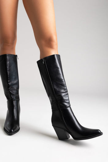 Cowboy Boots High Block Heel - Black Matte - thefashionproject.gr - Ideal shoes