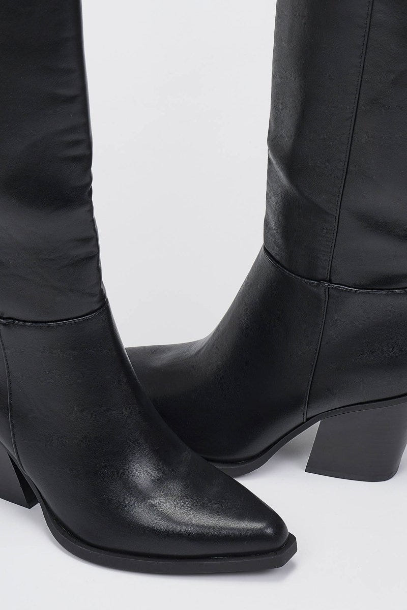 Cowboy Boots High Block Heel - Black Matte - thefashionproject.gr - Ideal shoes
