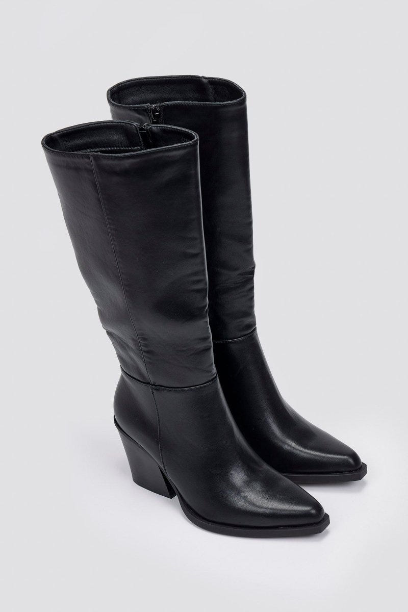 Cowboy Boots High Block Heel - Black Matte - thefashionproject.gr - Ideal shoes