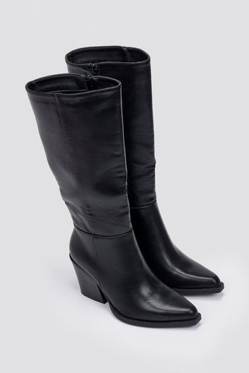 Cowboy Boots High Block Heel - Black Matte - thefashionproject.gr - Ideal shoes