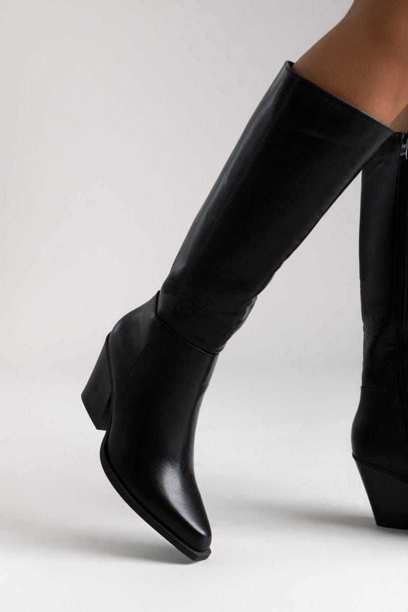 Cowboy Boots High Block Heel - Black Matte - thefashionproject.gr - Ideal shoes