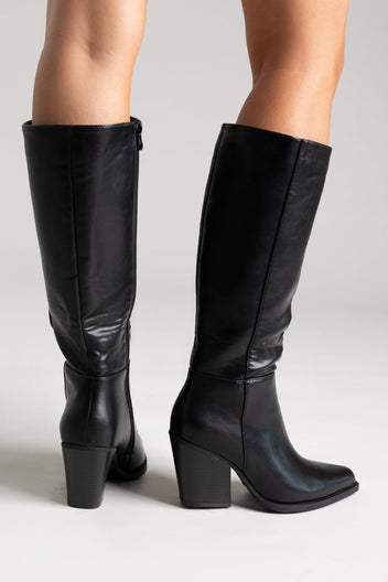 Cowboy Boots High Block Heel - Black Matte - thefashionproject.gr - Ideal shoes