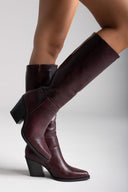 Cowboy Boots High Block Heel - Bordeaux Matte - thefashionproject.gr - Ideal shoes