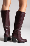 Cowboy Boots High Block Heel - Bordeaux Matte - thefashionproject.gr - Ideal shoes