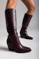 Cowboy Boots High Block Heel - Bordeaux Matte - thefashionproject.gr - Ideal shoes