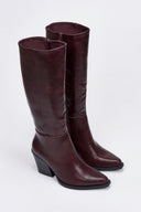 Cowboy Boots High Block Heel - Bordeaux Matte - thefashionproject.gr - Ideal shoes