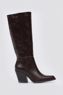 Cowboy Boots High Block Heel - Dark Brown Matte - thefashionproject.gr - Ideal shoes