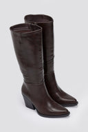 Cowboy Boots High Block Heel - Dark Brown Matte - thefashionproject.gr - Ideal shoes