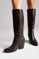Cowboy Boots High Block Heel - Dark Brown Matte - thefashionproject.gr - Ideal shoes