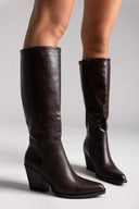 Cowboy Boots High Block Heel - Dark Brown Matte - thefashionproject.gr - Ideal shoes