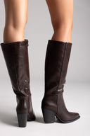 Cowboy Boots High Block Heel - Dark Brown Matte - thefashionproject.gr - Ideal shoes