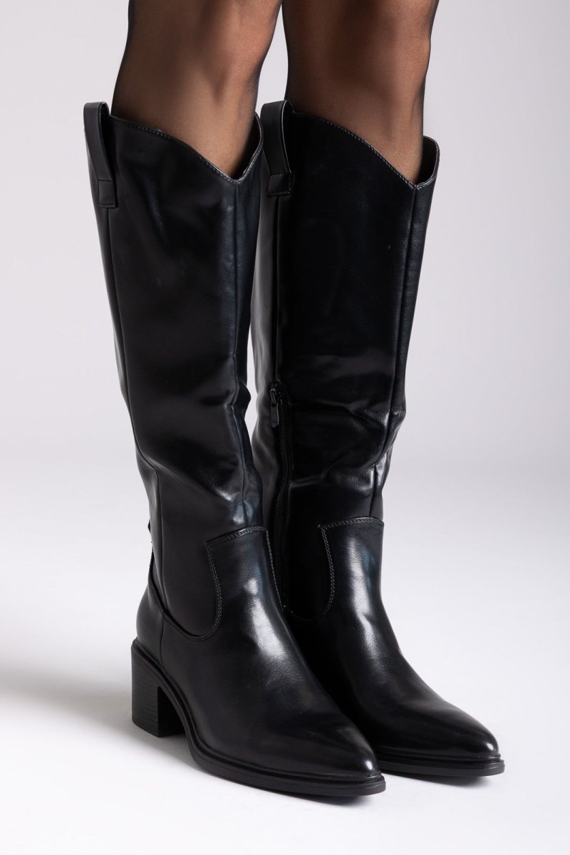 Μπότες cowboy με χαμηλό τακούνι - μαύρο ματ