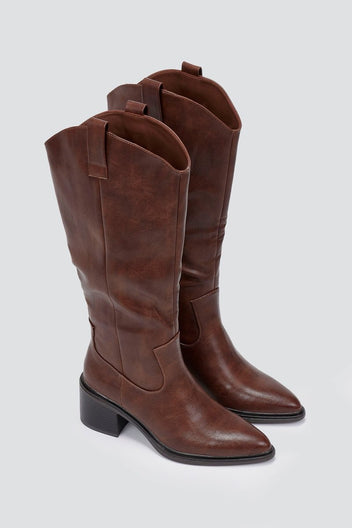 Cowboy Boots Low Heel - Brown Matte - thefashionproject.gr - Sixth Sens
