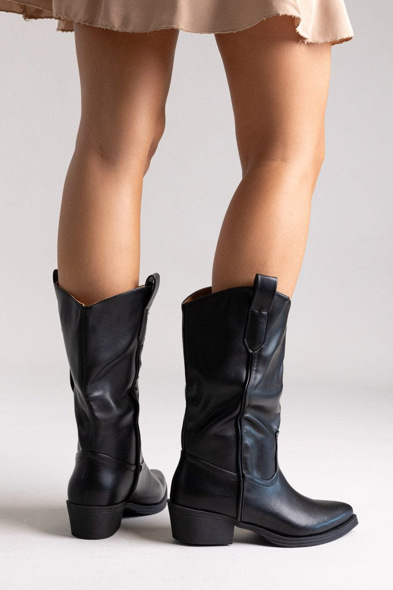 Cowboy Boots Mid Calf - Black Matte - thefashionproject.gr - Martin Pescatore