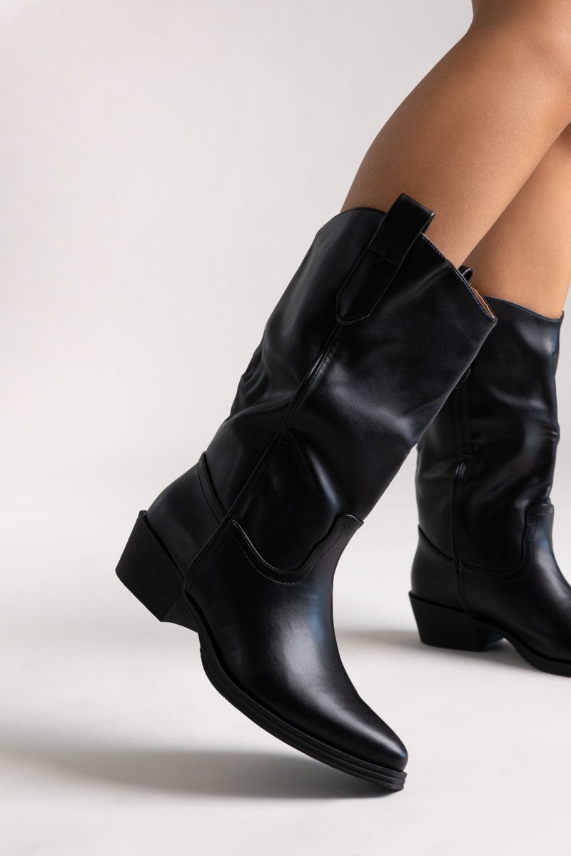 Μπότες cowboy mid calf - μαύρο matte