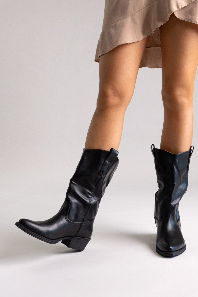 Cowboy Boots Mid Calf - Black Matte - thefashionproject.gr - Martin Pescatore