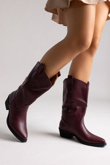 Cowboy Boots Mid Calf - Bordeaux Matte - thefashionproject.gr - Martin Pescatore