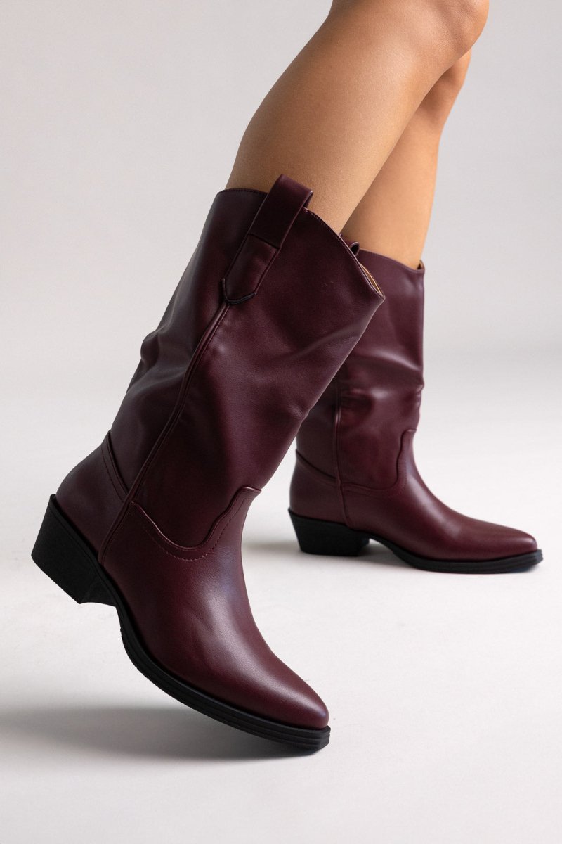 Μπότες cowboy mid calf - μπορντό matte