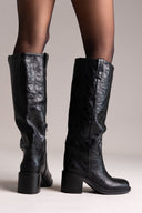 Croc Pattern Boots Block Heel - Black Croc - thefashionproject.gr - Ideal shoes