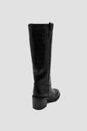 Croc Pattern Boots Block Heel - Black Croc - thefashionproject.gr - Ideal shoes