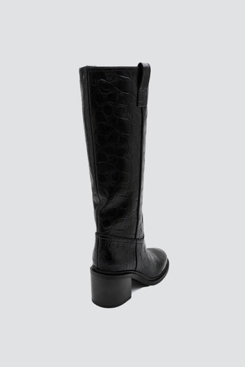 Croc Pattern Boots Block Heel - Black Croc - thefashionproject.gr - Ideal shoes