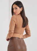 Crop top κρουαζέ Noobass 01 - 111 - Caramel - thefashionproject.gr - Noobass