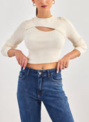 Crop top μακρυμάνικο με cut out ONLY 15267966 - Ζαχαρί - thefashionproject.gr - ONLY
