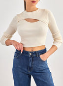 Crop top μακρυμάνικο με cut out ONLY 15267966 - Ζαχαρί - thefashionproject.gr - ONLY