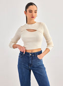 Crop top μακρυμάνικο με cut out ONLY 15267966 - Ζαχαρί - thefashionproject.gr - ONLY