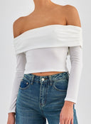 Crop top μακρυμάνικο strapless - Λευκό - thefashionproject.gr - K1