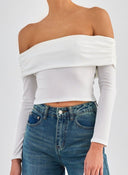 Crop top μακρυμάνικο strapless - Λευκό - thefashionproject.gr - K1