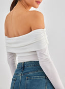Crop top μακρυμάνικο strapless - Λευκό - thefashionproject.gr - K1