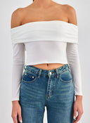 Crop top μακρυμάνικο strapless - Λευκό - thefashionproject.gr - K1