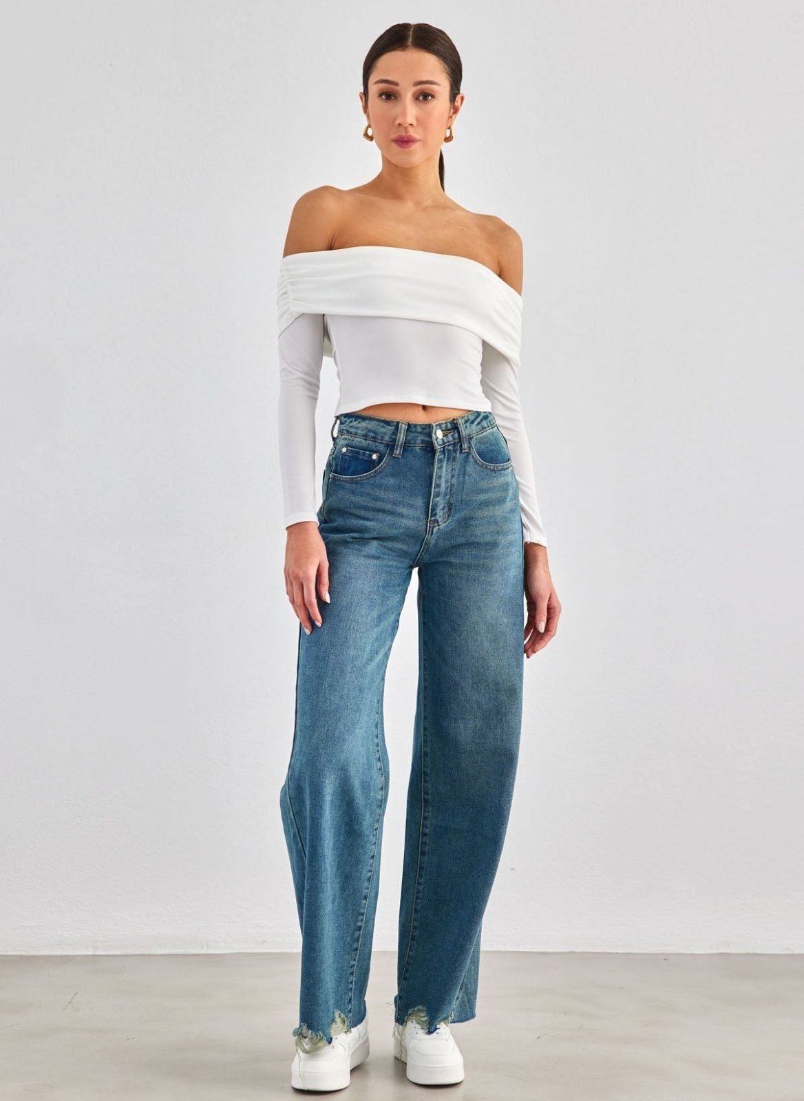 Crop top μακρυμάνικο strapless - Λευκό - thefashionproject.gr - K1 - 21306001001
