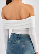 Crop top μακρυμάνικο strapless - Λευκό - thefashionproject.gr - K1
