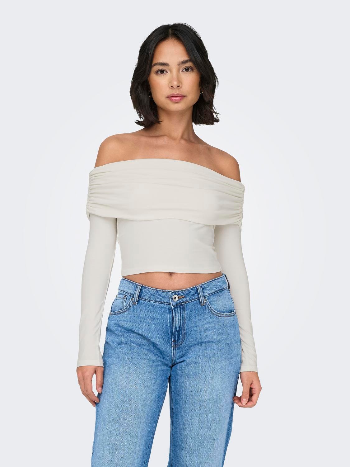 Crop top μακρυμάνικο strapless ONLY 15336324 - Λευκό - thefashionproject.gr - ONLY