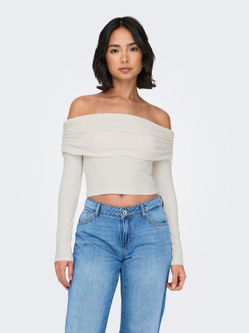 Crop top μακρυμάνικο strapless ONLY 15336324 - Λευκό - thefashionproject.gr - ONLY