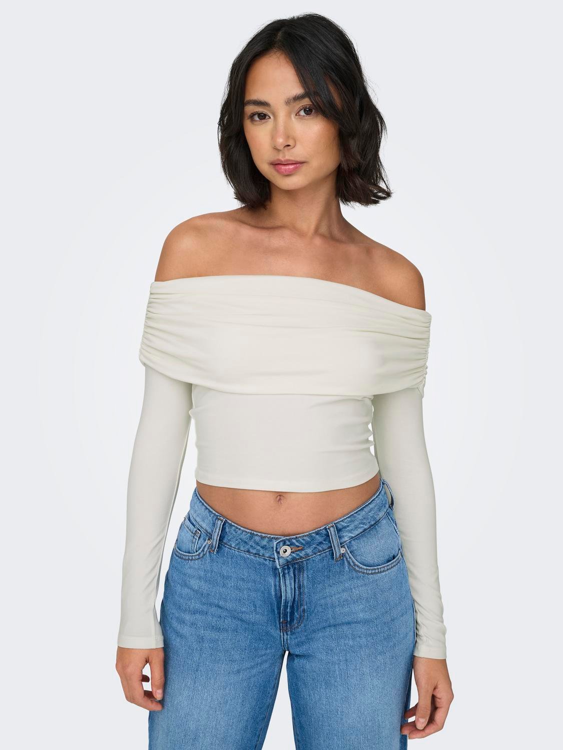 Crop top μακρυμάνικο strapless ONLY 15336324 - Λευκό - thefashionproject.gr - ONLY - 22193001003