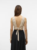 Crop τοπ με δέσιμο στην πλάτη Vero Moda 10321619 - Μπεζ - thefashionproject.gr - VERO MODA