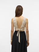 Crop τοπ με δέσιμο στην πλάτη Vero Moda 10321619 - Μπεζ - thefashionproject.gr - VERO MODA
