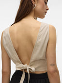Crop τοπ με δέσιμο στην πλάτη Vero Moda 10321619 - Μπεζ - thefashionproject.gr - VERO MODA