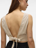 Crop τοπ με δέσιμο στην πλάτη Vero Moda 10321619 - Μπεζ - thefashionproject.gr - VERO MODA