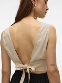 Crop τοπ με δέσιμο στην πλάτη Vero Moda 10321619 - Μπεζ - thefashionproject.gr - VERO MODA