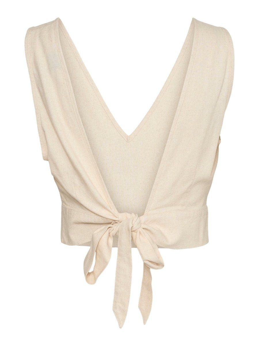 Crop τοπ με δέσιμο στην πλάτη Vero Moda 10321619 - Μπεζ - thefashionproject.gr - VERO MODA