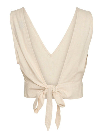 Crop τοπ με δέσιμο στην πλάτη Vero Moda 10321619 - Μπεζ - thefashionproject.gr - VERO MODA